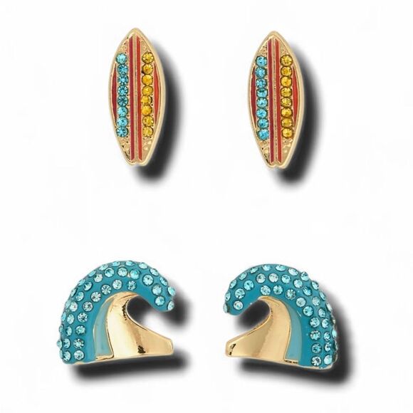 NWOT / BAUBLEBAR / Surfboard & Wave Stacking Stud Earrings Set - Picture 1 of 6